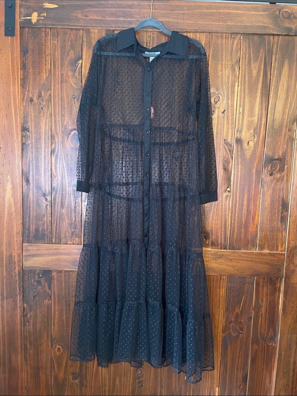 NWT Vintage Spoon Jeans 90s Sheer Black Polka Dot Maxi Dress Sz2XL